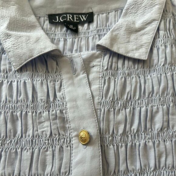 J.Crew Light Blue Smocked Button-Up Blouse Gold Button Detail Women’s Small - Picture 3 of 7
